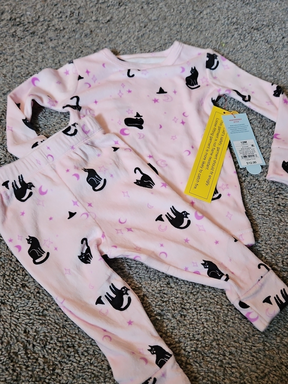 Pink Halloween Cat Print Kids Pajama Set - Comfortable Sleepwear